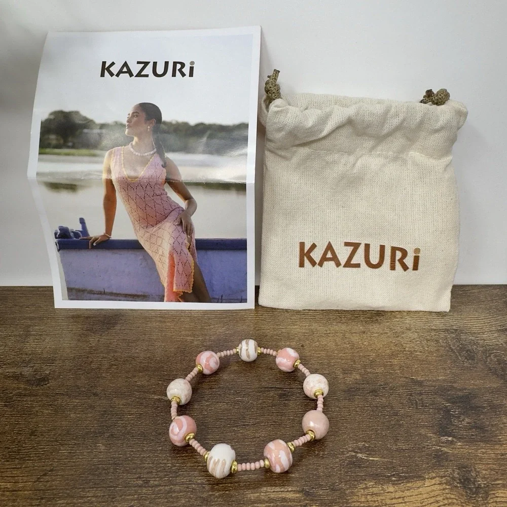 Kazuri Pink‎ Clay Hand Painted Beaded Bracelet Hand Made in Kenya Elastic